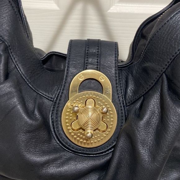 Steven Steve Madden Handbag Y2k Black Leather Turnlock Hobo Gp Metal - Picture 3 of 5